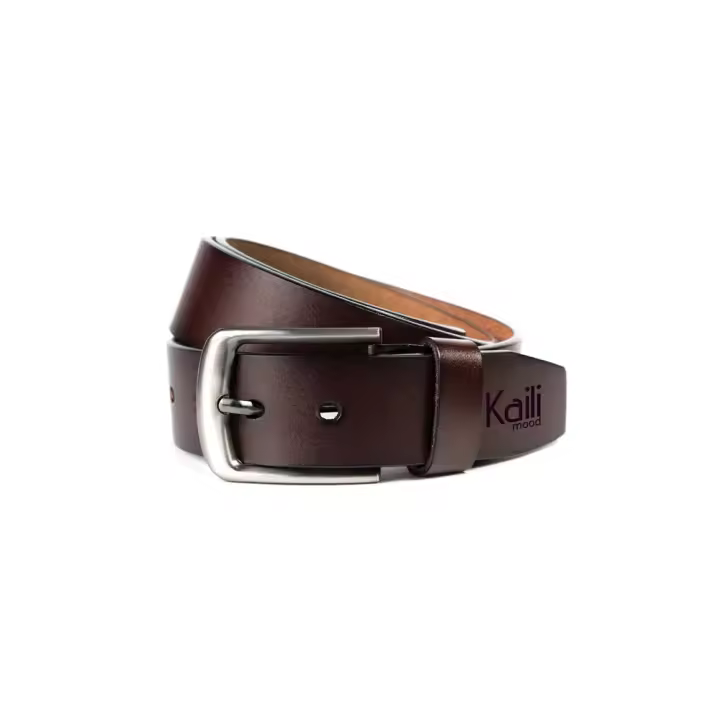 K4003BB | Cinturón de cuero genuino para hombre, Liso. Moro color de cabeza. Barra Refle del color de la hebilla: cm 120x3,7x0,5 (cinturón 105 cm). Paquete: Caja de Giunte Fondo Duro/tapa Kaili Mood - 1