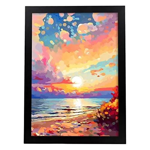 Nacnic Póster Puesta De Sol En La Playa - Alta Calidad - Marco Resistente - 1