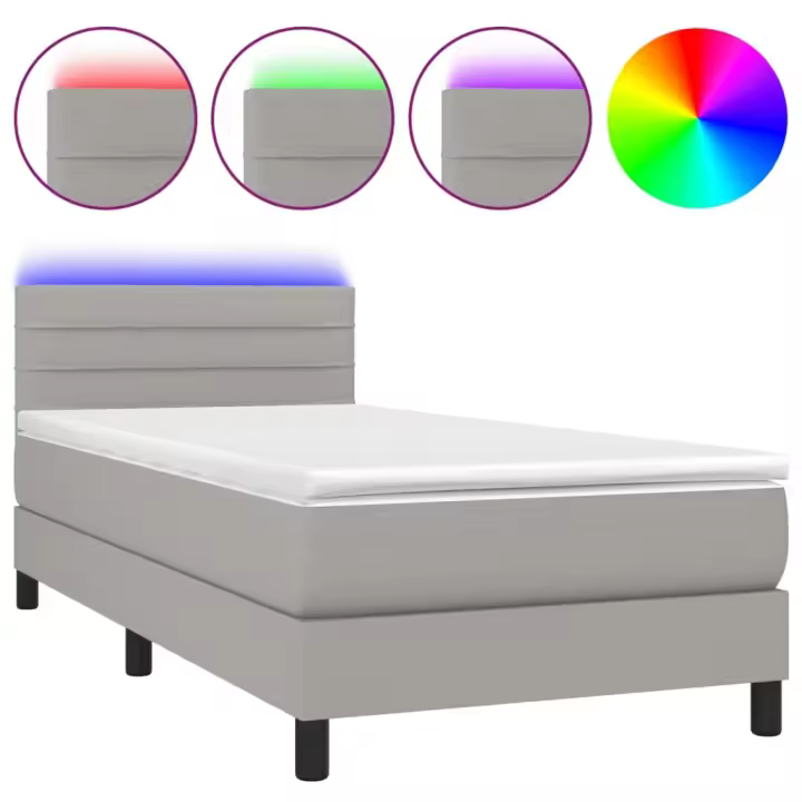 vidaXL Cama box spring colchón y luces LED tela gris claro 90x200 cm - 1