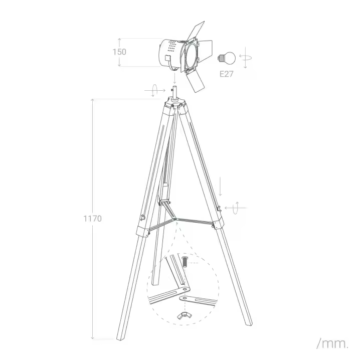 Ledkia Lámpara de Pie Bioskop para Decoración Rústica con Pantalla de Metal y Patas de Madera - 1