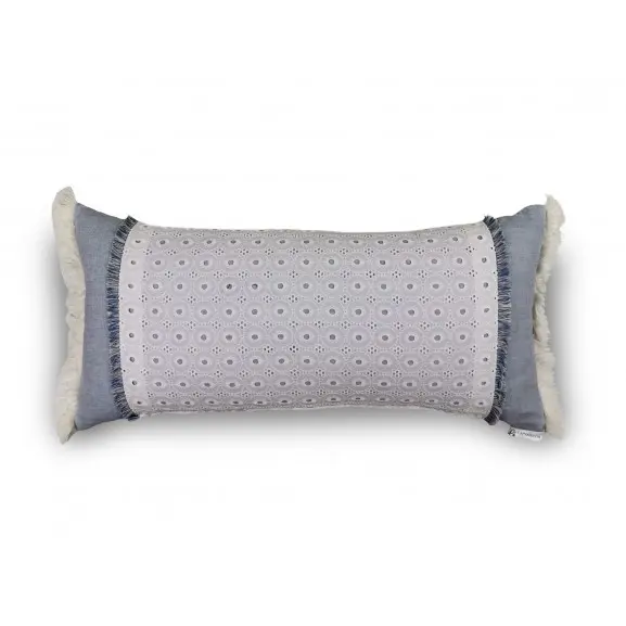 Funda Cojín Decorativo Azul Bordado 60x30 con Flecos | Liberty Blue - TAPIDECOR - 1