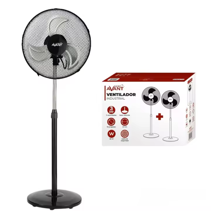 Ventilador de pie industrial caja de 1 o 2 unidades a elegir diferente precios  Potencia de 60W  16"  3 velocidades  Altura ajustable hasta 40 cm  Base estable Calidad avant - 1