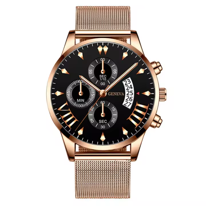 Reloj para Hombre de Acero Inoxidable con Calendario y 3 Subesferas - Correa Milanés/Malla - Estilo Clásico Contemporáneo - 1