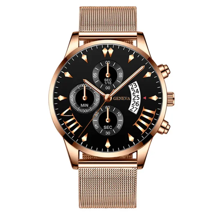 Reloj para Hombre de Acero Inoxidable con Calendario y 3 Subesferas - Correa Milanés/Malla - Estilo Clásico Contemporáneo - 1
