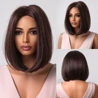 Pelucas Sintéticas Cortas Y Rectas Para Mujeres De Color Rubio a Marrón Ombre Con Flequillo Peluca Bob Resistente Al Calor Para Cosplay Diario Y Fiestas Falso Cabello Tamaño Promedio - details 13