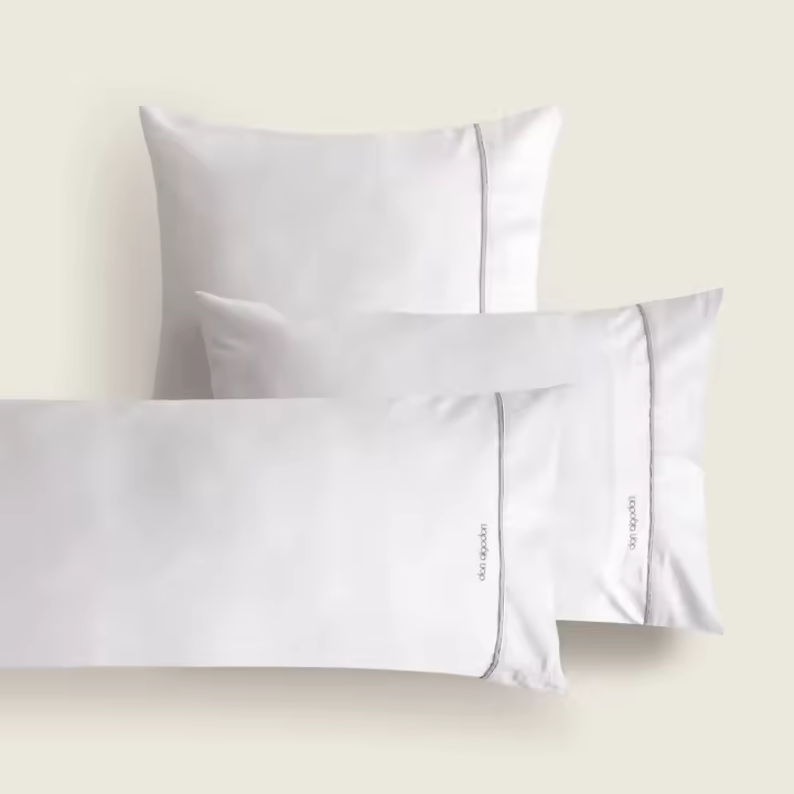 Funda Almohada Don Algodon Satén Elba Blanco-Gris - 1