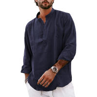 Camisas De Algodón Y Lino Para Hombre Estilo Streetwear Casuales Ligeros De Manga Larga Camisas Henley Hawaianas Transpirables Para La Playa - details 4