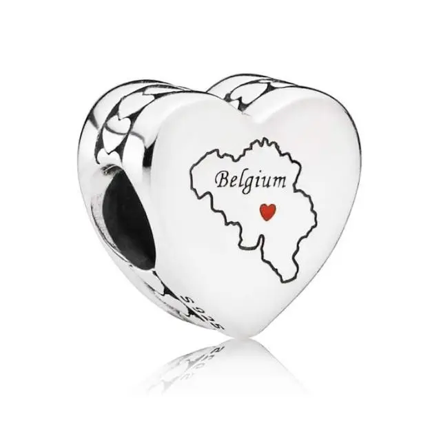 PANDORA Dijes de Plata con diseño de Mapa con esmalte Rojo, Comes con embalaje de Caja De Regno original. - 1