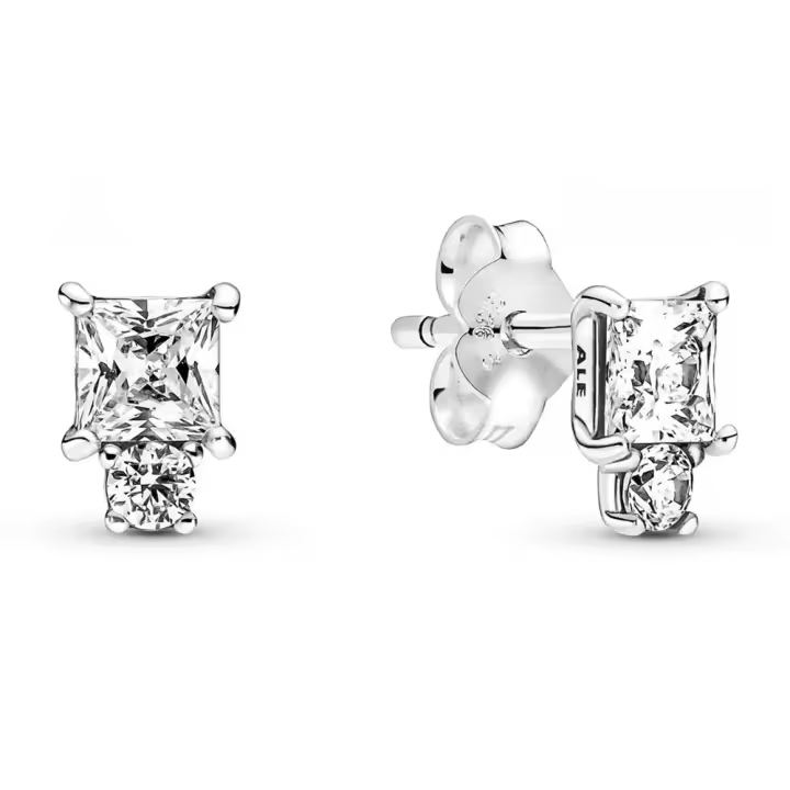Pandora 290036C01 Pendientes de redondos y cuadrados brillantes Plata de Ley 3.2*7.2*4.9mm - 1