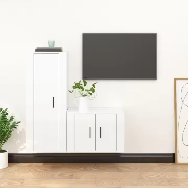 vidaXL Set de muebles de TV 2 pzas madera contrachapada blanco brillo - 1