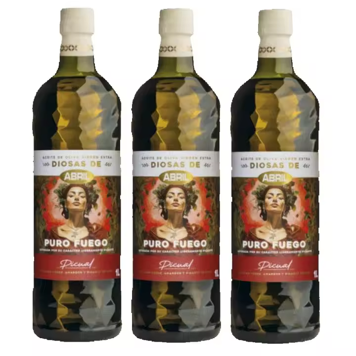 3 BOTELLAS DE 1L ACEITE DE OLIVA VIRGEN EXTRA PICUAL FRUTADO VERDE AMARGOR Y PICANTE INTENSO PURO FUEGO ADORADA POR SU CARÁCTER LIGERAMENTE PICANTE DIOSAS DE ABRIL PRODUCTO DE ESPAÑA SABOR Y CALIDAD - 1