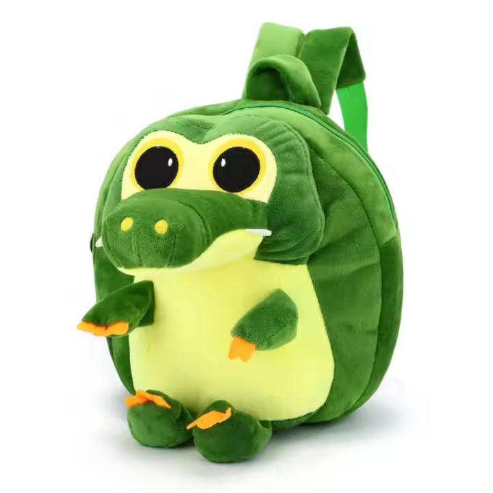 Mochila De Peluche Para Niños Con Diseño De Cocodrilo De Dibujos Animados Mochila Escolar De Moda Con Hombros Para Niños Cierre De Cremallera Material Principal Y Lining De Poliéster - 1