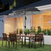 Outsunny Sombrilla Doble 295x150x219 cm Sombrilla de Jardín con Luces LED Solares Techo con Inclinación Ajustable y Manivela Manual para Patio Piscina Playa Gris - details 1