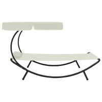 vidaXL Tumbona de jardín con toldo y cojín 200x90x112 cm Blanco crema, Marrón, Gris Sillas de Exterior Ideal para jardín, playa, piscina, terraza Tumbona Piscina Tumbonas Playa Tumbonas Jardín Exterior - details 5