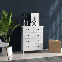 HOMCOM Cajonera de Dormitorio Cómoda Blanca de 5 Cajones con Manijas Cajonera Alta para Salón Oficina Estudio Estilo Moderno 74x40x91 cm - details 3