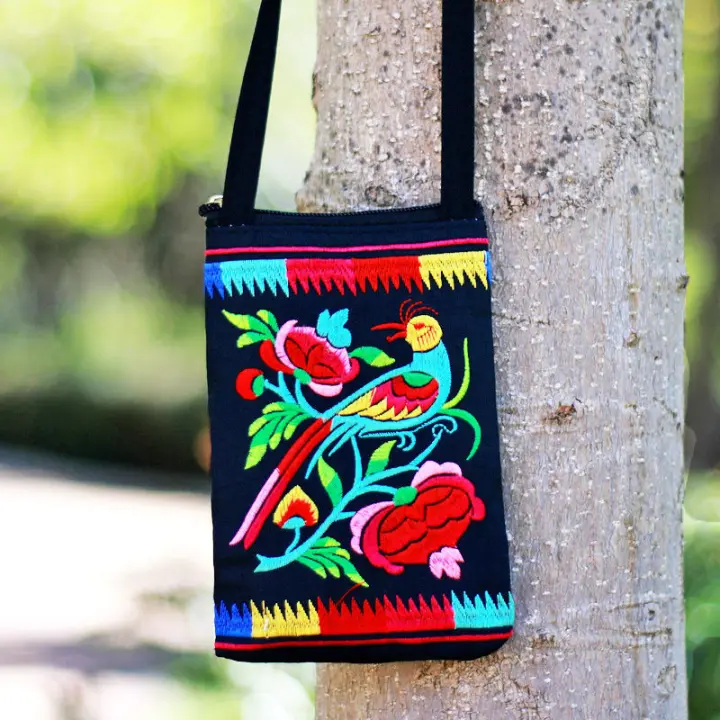 Bolso Bandolera De Estilo Étnico Vintage Para Mujer Con Bordado Pequeño Monedero Y Bolsillo Para Teléfono Móvil De 6.1 Pulgadas - 1