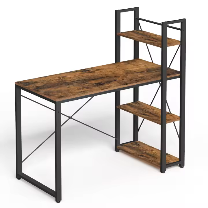 VASAGLE Escritorio, Mesa de Ordenador con Estantes a Derecha o Izquierda, Mesa de Oficina de 120 cm, para Estudio, Oficina en Casa, Fácil Montaje, Negro Ébano/ Blanco Arce/MarrÓn RÚstico y Negro - 1