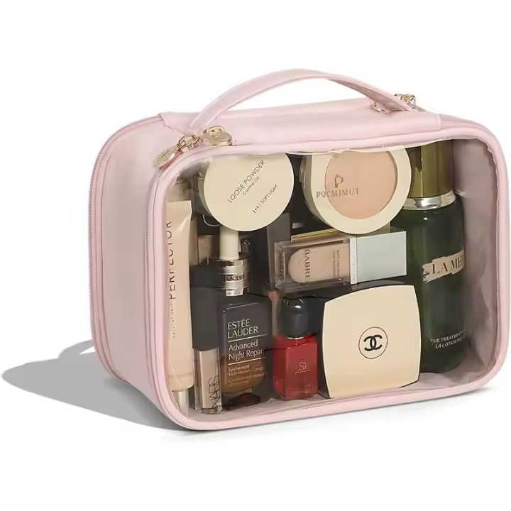 Nueva bolsa de cosméticos de viaje translúcida e impermeable de PU, portátil, de gran capacidad, impermeable, multifuncional, para damas. - 1