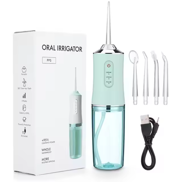 Limpiador de dientes de hilo dental inalámbrico recargable portátil irrigador de hilo dental para frenillos desmontable tanque de agua de 220 ml para el hogar viaje，cepillo de dientes eléctrico. Envío desde España. - 1