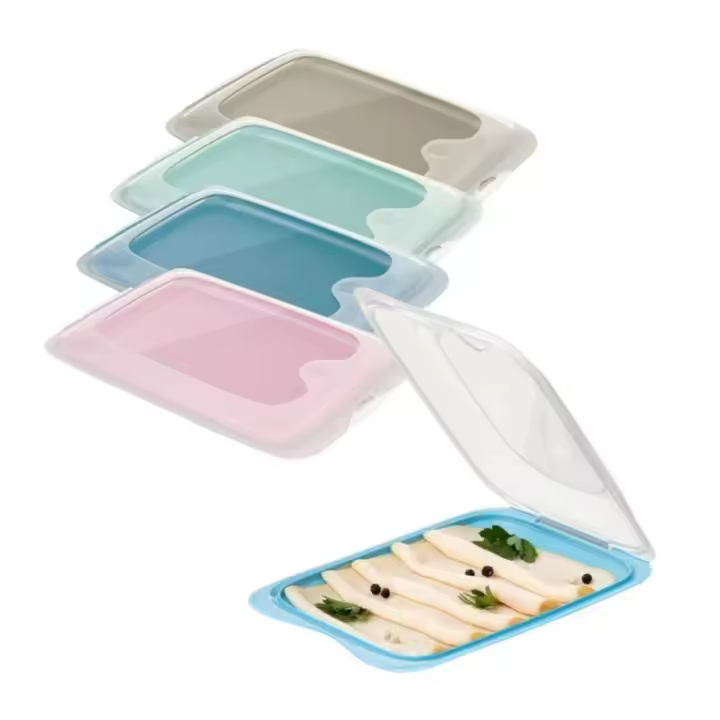 HOGUITA-Set de 5 Porta Embutidos con Tapa, Fiambreras Apilables para Conservación de Alimentos, Contenedores para Queso, Jamón, Salchichas, Reutilizables, Libre de BPA, Sistema Fresh, Colores Surtidos - 1