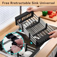 Estante De Cocina Retráctil Y Ajustable En Acero Inoxidable Rieles Para Fregadero Multiusos Para Verduras Frutas Y Platos - details 0