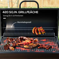 Parrilla de Carbón de Metal BBQ Ahumador with Tapa Rueda Termómetro Asa de Carbón Ajustable, Parrilla de Carbón Móvil para Camión, Parrilla de Carbón Camping, Patio, 95x71,5x102cm - details 4
