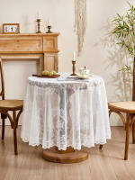 Mantel De Encaje Blanco Redondo Con Patrón De Flor Y Vinado Para Decoración De Sala De Estar Y Comedor Estilo Coreano 100% Poliéster - details 2