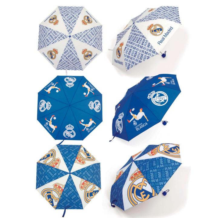 ARDITEX Paragüas Real Madrid Niño, Poliéster Plegable, Diámetro 96 cm, Apertura Manual, 8 Paneles, Regalo Ideal Niños