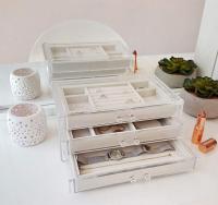 Joyero de terciopelo para mujer con 3 bolsos, organizador de joyas para guardar pendientes, pulseras, collares y anillos, de acrílico transparente. - details 0