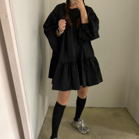 Vestido A-Line Vintage De REALEFT Para Mujer Con Manga Puff Cuello O High Waist Casual Patchwork Estilo Vintage Mini - details 9