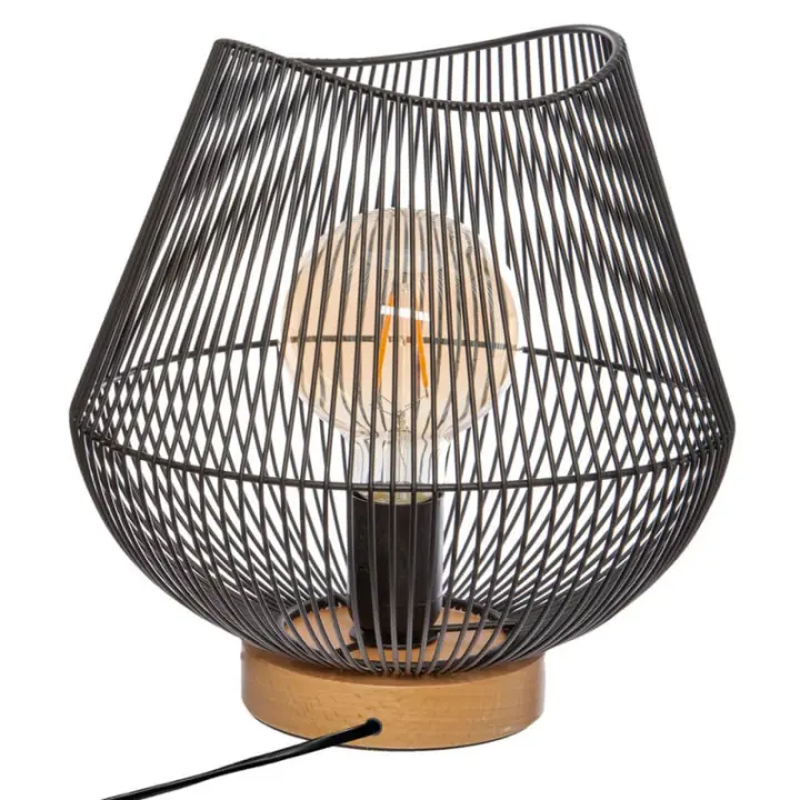 ATMOSPHERA Lámpara de sobremesa Jena para una decoración moderna y chic (26 cm diámetro, 28 cm altura, base de madera de haya y estructura de hierro) - TU BRICO-MARIAN - 1