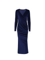 Vestido Largo De Noche Elegante Y Acolchado Con Cuello En V Manga Larga Slim Para Otoño E Invierno Vestido Europeo Y De Estados Unidos - details 6