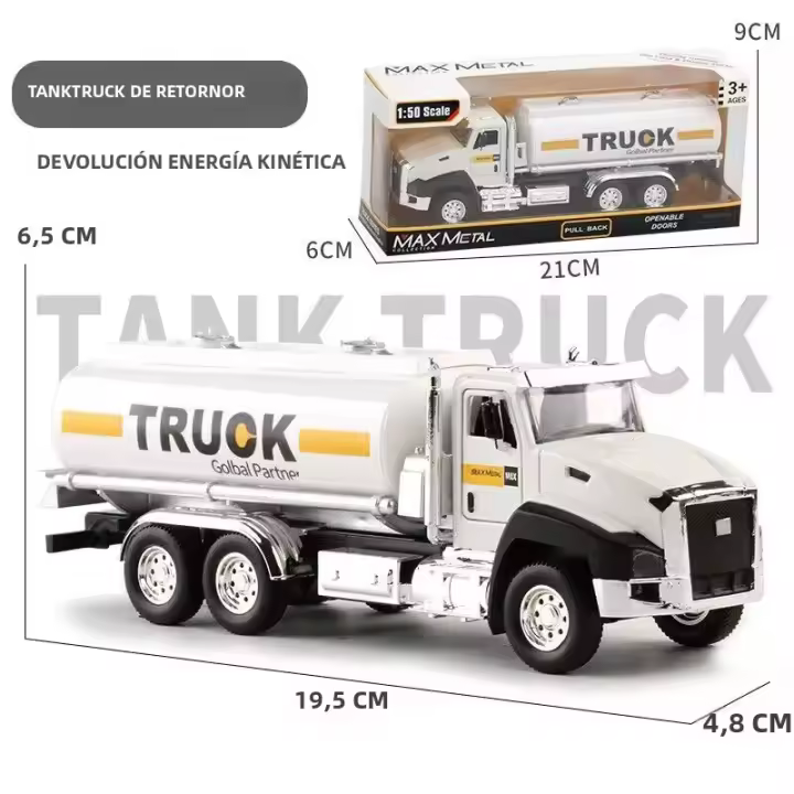 3 Pack De Camiones De Recogida De Basura Y Tanque De Aceite Para Niños Modelos Metálicos a Escala 1/50 Juguetes De Coche Con Acción De Retroceso - 1