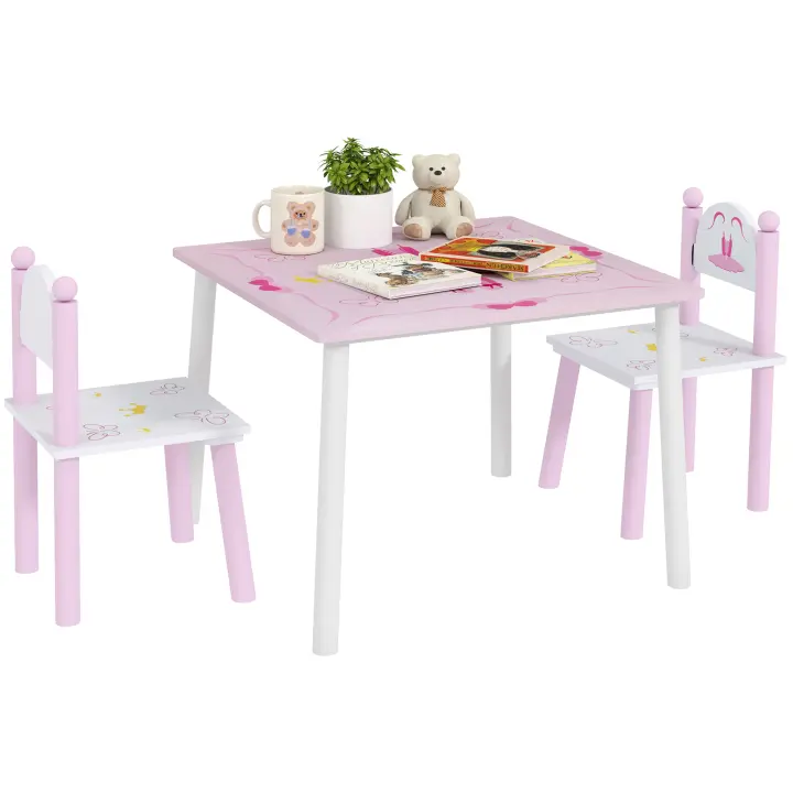 AIYAPLAY Mesa y Sillas Infantiles para Niños de 2-5 Años Mesa Infantil con Sillas de 3 Piezas Estilo Princesa para Sala de Juegos Dormitorio Guardería Rosa y Blanco - 1