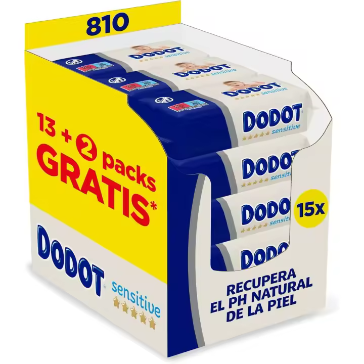 Dodot Toallitas Sensitive Para Bebé, 810 Toallitas (15 Packs De 54 Unidades), Protección de confianza Dodot con 0% alcohol - 1