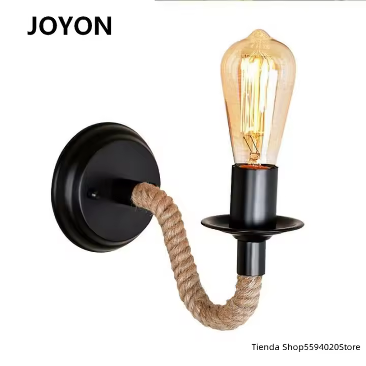 Lámpara De Pared Retro De Henequén Iluminación Industrial E27 Bombilla Edison Hierro Luz De Pared Interior Loft LED - 1