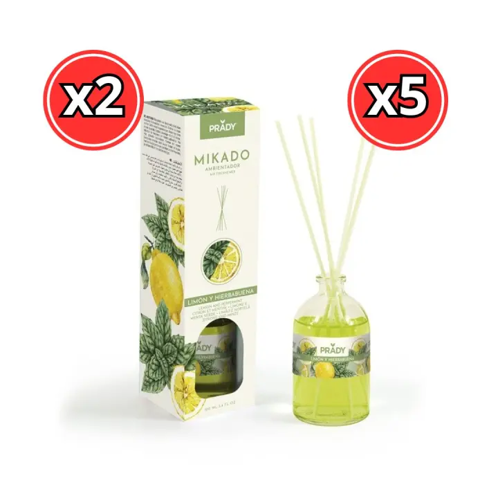 AMBIENTADOR MIKADO AROMAS FLORALES PRADY - FRASCO CRISTAL 100ML - VARITAS DIFUSORAS - PACK 2 O 5 UNIDADES - 1