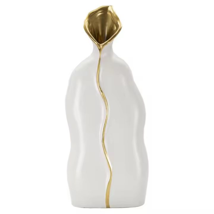 16x8x40 cm blanco y oro florero decorativo de cerámica - 1