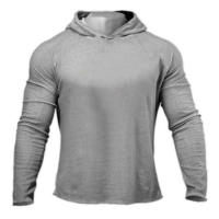 Camiseta De Manga Larga Para Hombre Con Capucha Estilo Fitness Tejido De Algodón Y Poliéster Corte Slim Para Gimnasio Y Bodybuilding - details 3