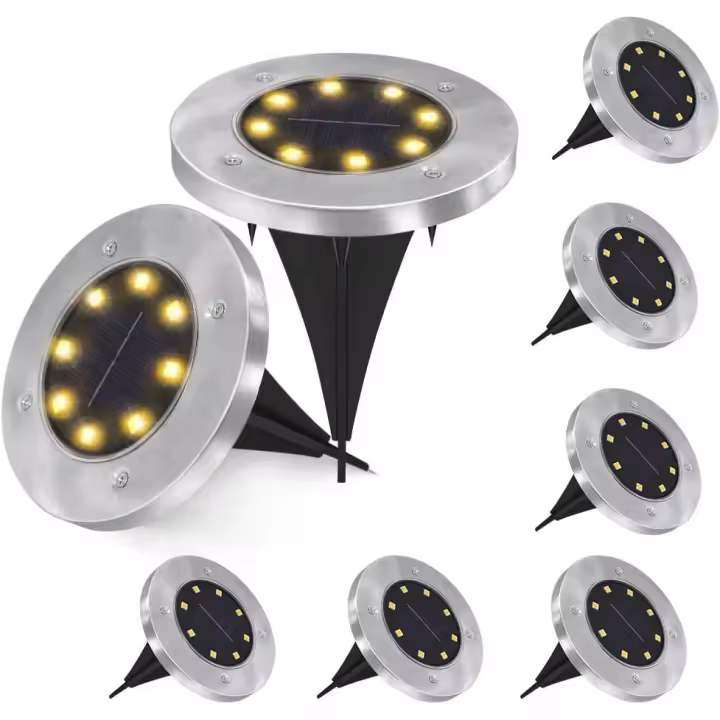 Luces de Suelo, 8 Luces LED Solares para Jardín, impermeable, de disco para Jardín Luces, patio, chimenea, céped, entrada, Blanco fresco, paquete de 8 - 1
