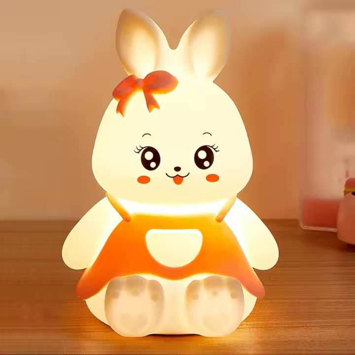 Luz de noche con forma de conejito - Luz de noche encantadora - Luz de noche de silicona de grado alimenticio - Luz de noche para niños - Luz de noche para habitación de bebé - 3 niveles de brillo - Temporizador - Naranja - 1