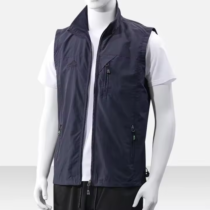Chaleco De Hombre Para Verano Y Otoño Impermeable Y Secado Rápido Con Multiple Bolsillos Para Pesca Y Publicidad Chaleco Casual Con Cierre De Cremallera Y Collarín V - 1