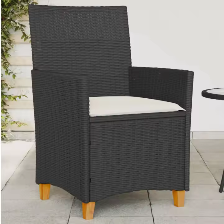 vidaXL Sillas de jardín con cojín 2 uds ratán PE negro y madera acacia - 1