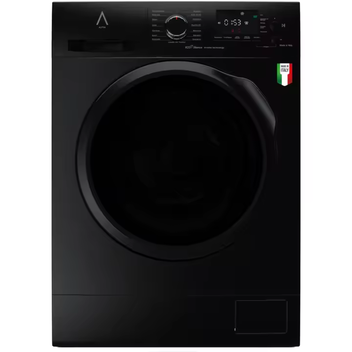 ALPHA Lavadora TITAN Elite-9, Made in Italy, Eficiencia A, Negro Brillo, Eco Silence Inverter, 1.200rpm, 9kg *Alta Gama* - 1