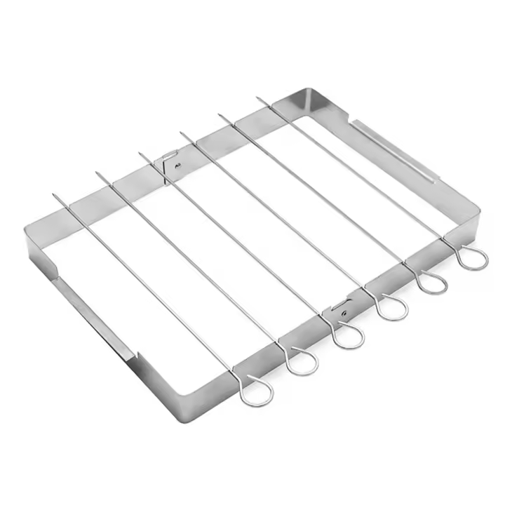 Rack De Asado Con Brochetas Plegables En Acero Inoxidable Para Rotisserie Y Shish Kebab Con 6 Brochetas Herramienta De Barbacoa - 1