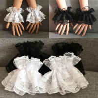 Pulseras De Encaje Negro Con Floral Ruffle Para Mano Lolita Cuff De Muñeca Elegante Guantes Cortos Para Damas Gloves De Halloween - details 0