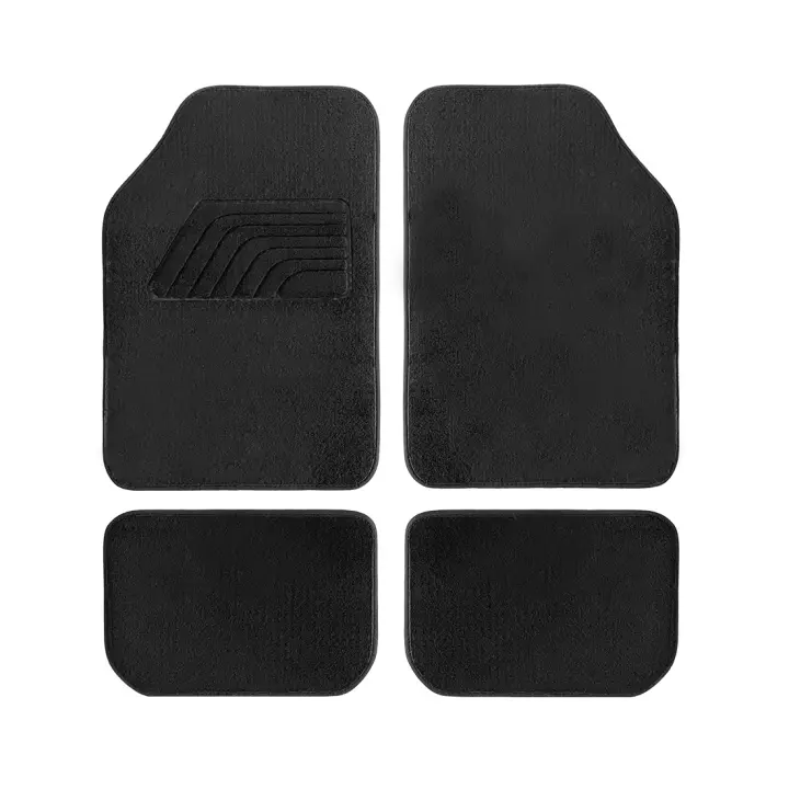 Acomoda Textil - Juego de 4 Alfombrillas Universales para Coche Premium Antideslizantes y Resistentes. Alfombra Protectora de Fibras para Automóvil Negra de Fácil Lavado y Aspirado 65x42-28x42 cm. - 1