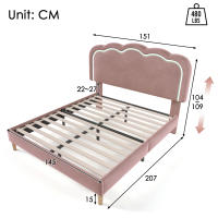 Cama Doble Tapizada LED 140x200 cm, Somier with Somier de Lamas y Cabecero Ajustable, Cama Tapizada Rosa, Somier Dormitory Juvenil Cama de Invitados Terciopelo - details 8