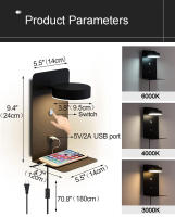 Lámpara De Pared LED Moderna Con Interruptor Y Puerto USB 9W Negra Blanca Iluminación De Arte Para Dormitorio Aisle Bedside Decoración Luz De Pared - details 3