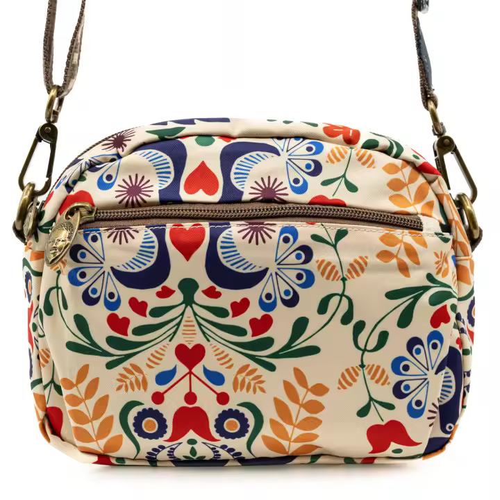 DUNNE BRAND YAN SHUANG Bandolera “Buen Partido” - Multicolor, Flores, Algodón y Piel, Hecha a Mano, Regalo Especial - 1